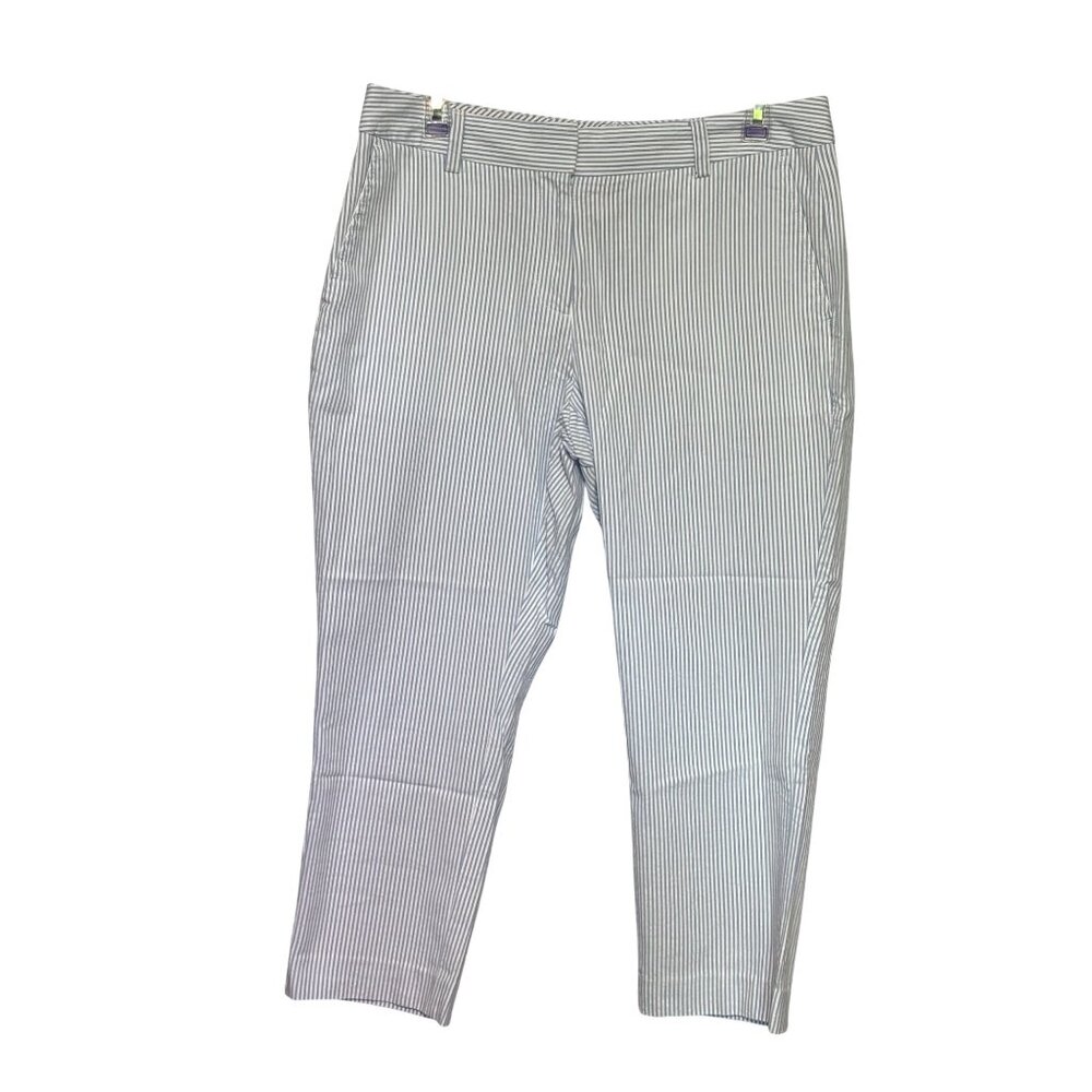 Lands End Mid‎ Rise Blue & White Striped Straight Leg Cropped Pants Women's 8P
